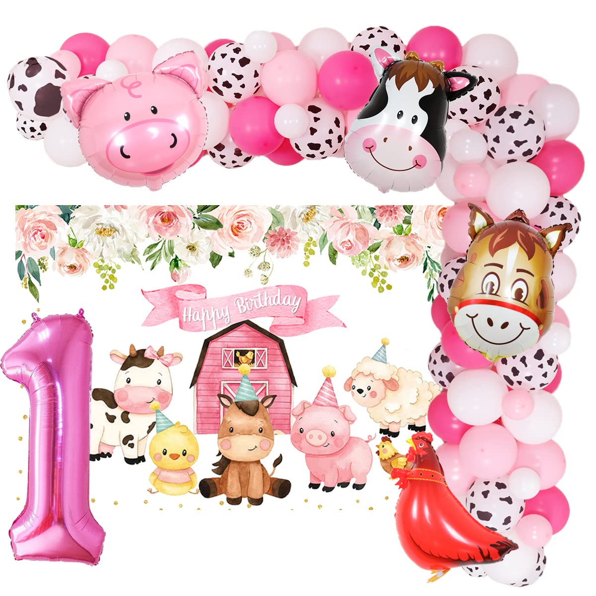 Buy Farm Animals Theme 1st Birthday Decorations Girl Pink Barnyard Balloon Garland Farm Barn