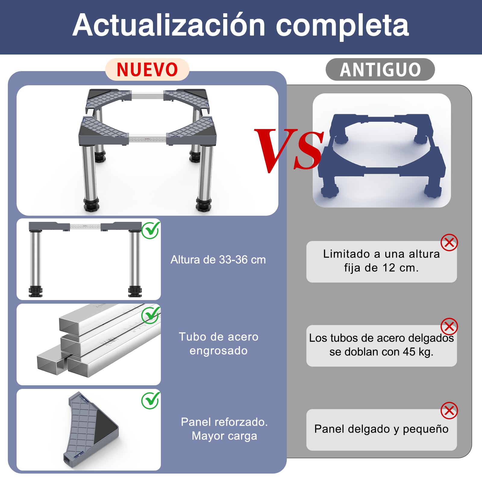 DEWEL Mini Base para Refrigerador, Base Ajustable para Lavavajillas, Altura Ajustable de 33-36cm, para Lavavajillas, Congelador Horizontal, Armario de Cocina y Electrodomésticos Estáticos Gris