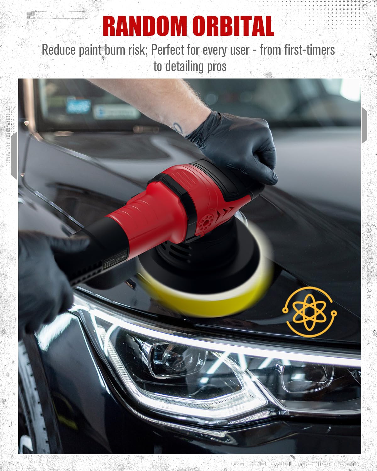 AVID POWER Pulidora orbital de doble acción para coche, pulidora orbital de 6 pulgadas para detalles de automóviles con 6 velocidades variables, mango desmontable y 3 almohadillas de pulido