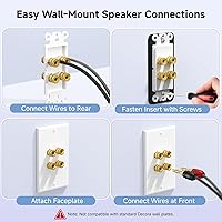 Vista 6 de Cable Matters Paquete de 2 placas de pared de alambre para altavoces, placa de pared de altavoz chapada en oro con enchufe tipo plátano para 2