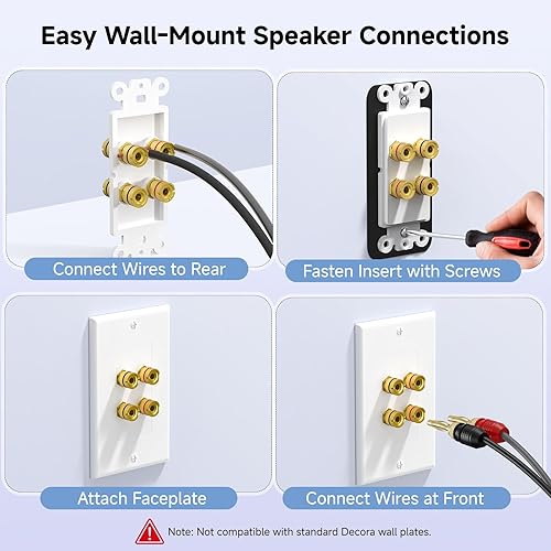 Miniatura 6 de Cable Matters Paquete de 2 placas de pared de alambre para altavoces, placa de pared de altavoz chapada en oro con enchufe tipo plátano para 2