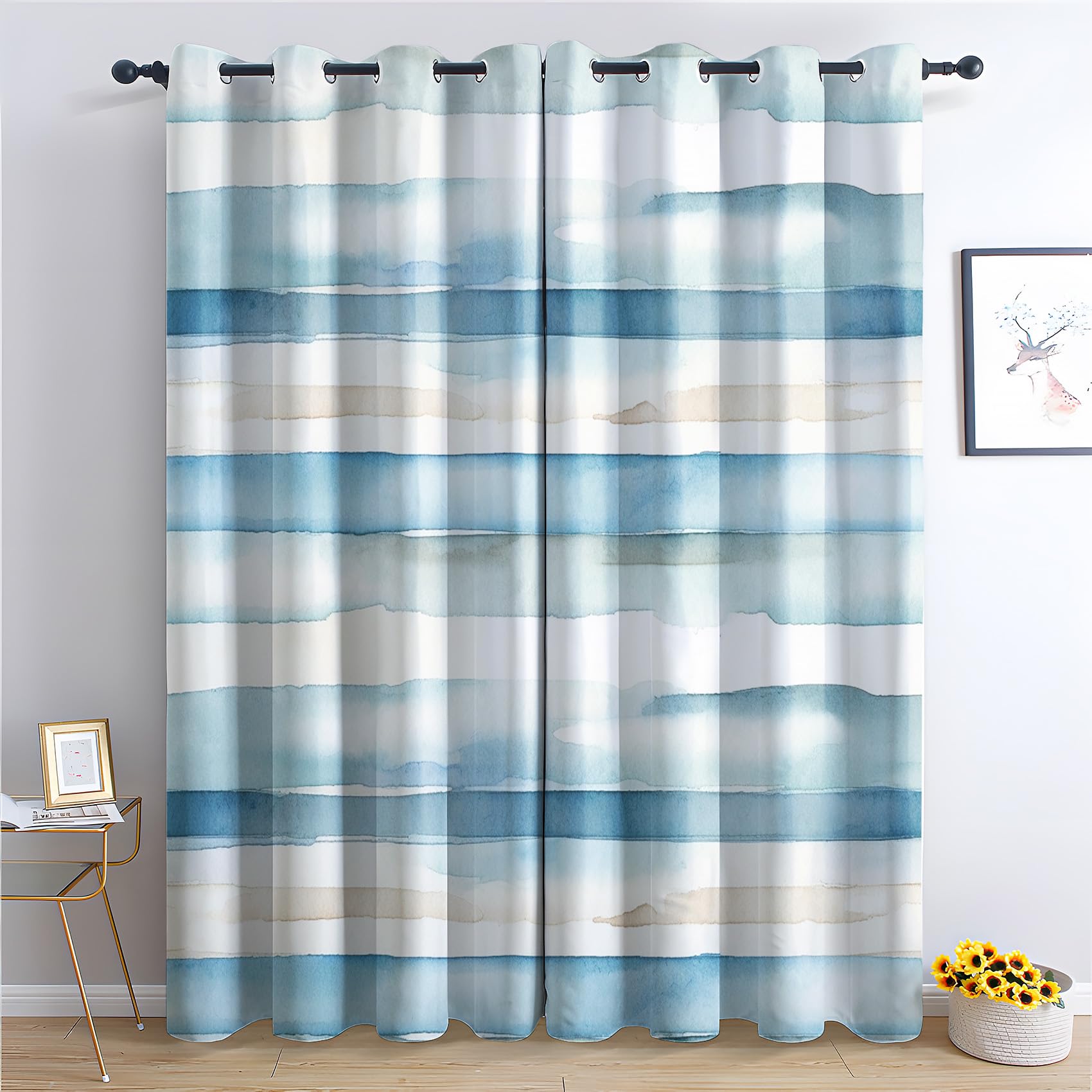 Zcwl Abstract Curtains For Bedroom Living Room, Modern Art Patterned Blackout Curtains, Thermal Insulated Eyelet Curtain, 54 Drop Window Treatments Drapes, 46X54 Inch (W X L), 2 Panels