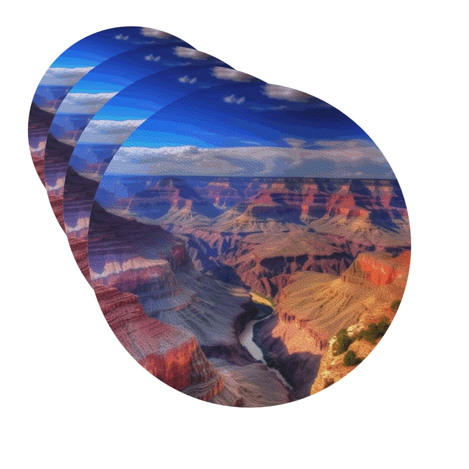 Drink Coasters Set of 4 Quick-Dry Leather Coaster Beauty Grand Canyon Coasters for Drinks Coffee Cup Mat Tabletop Protection Heat Resistant Coaster for Kitchen Bar Office Home Decor