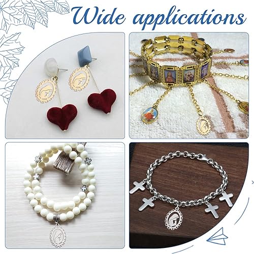 Miniatura 6 de 16 dijes de acero inoxidable de 2 colores, 0.689 x 0.531 in, ovalados con colgantes, dijes de medalla italiana, colgante para fabricación de joyas o