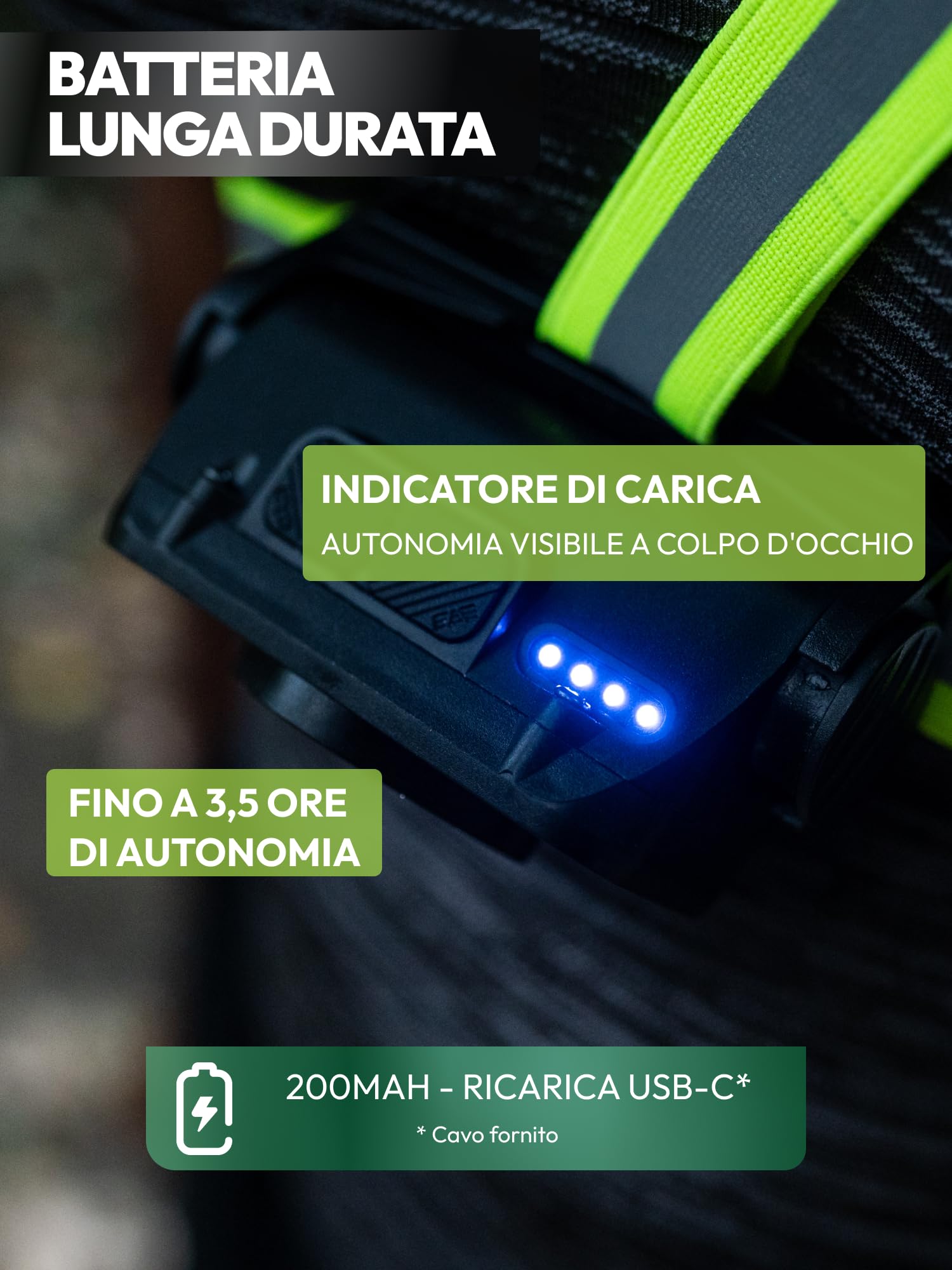 Lampada Pettorale Running LED Ricaricabile – Visibilità 360° Anteriore e Posteriore – Imbracatura Leggera Regolabile – Sicurezza Notturna per Corsa, Camminata e Bici