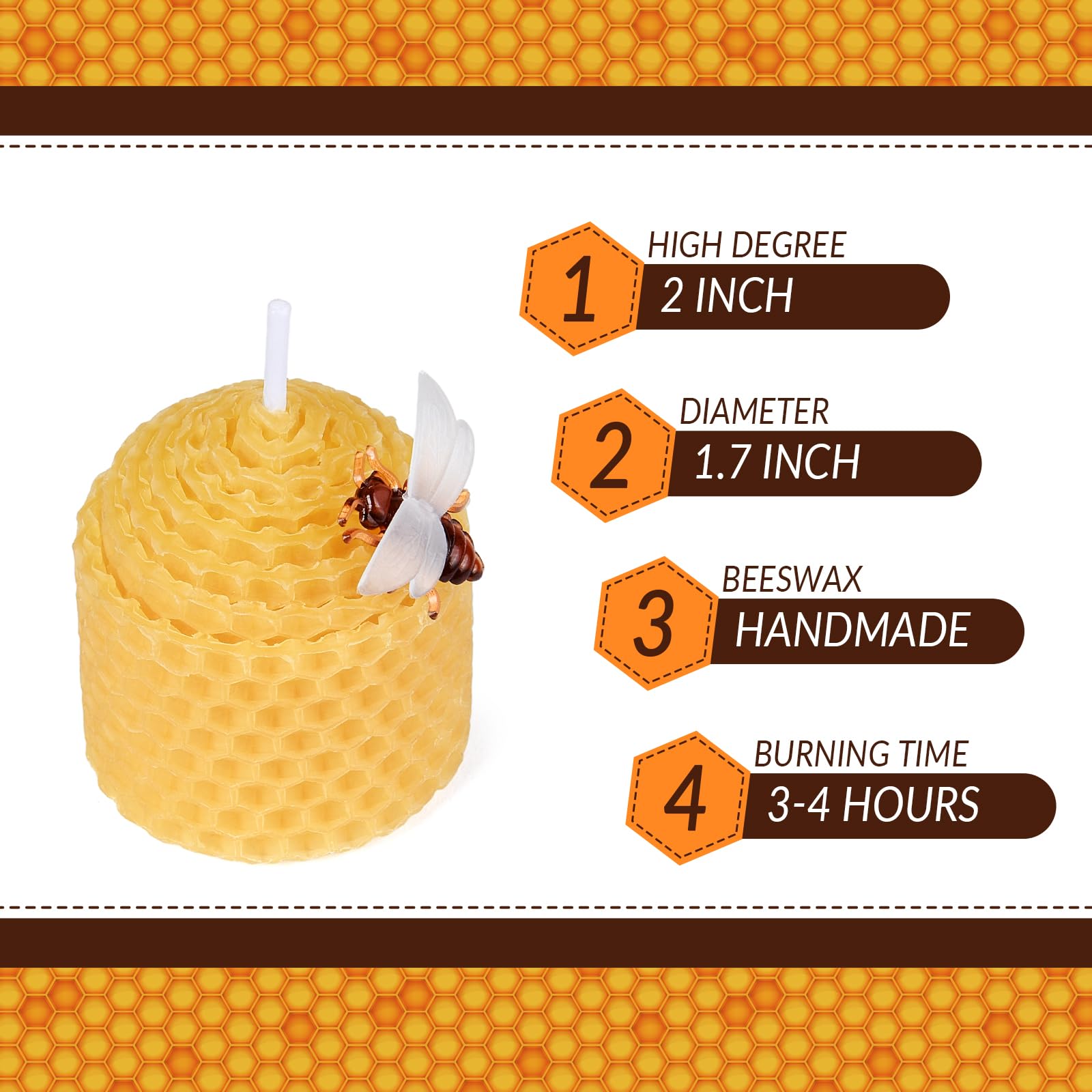 DEYBBY Natural Beeswax Candles Set of 6, Small Bee Votive Candles with Little Bee Decorations as Gift (Yellow)