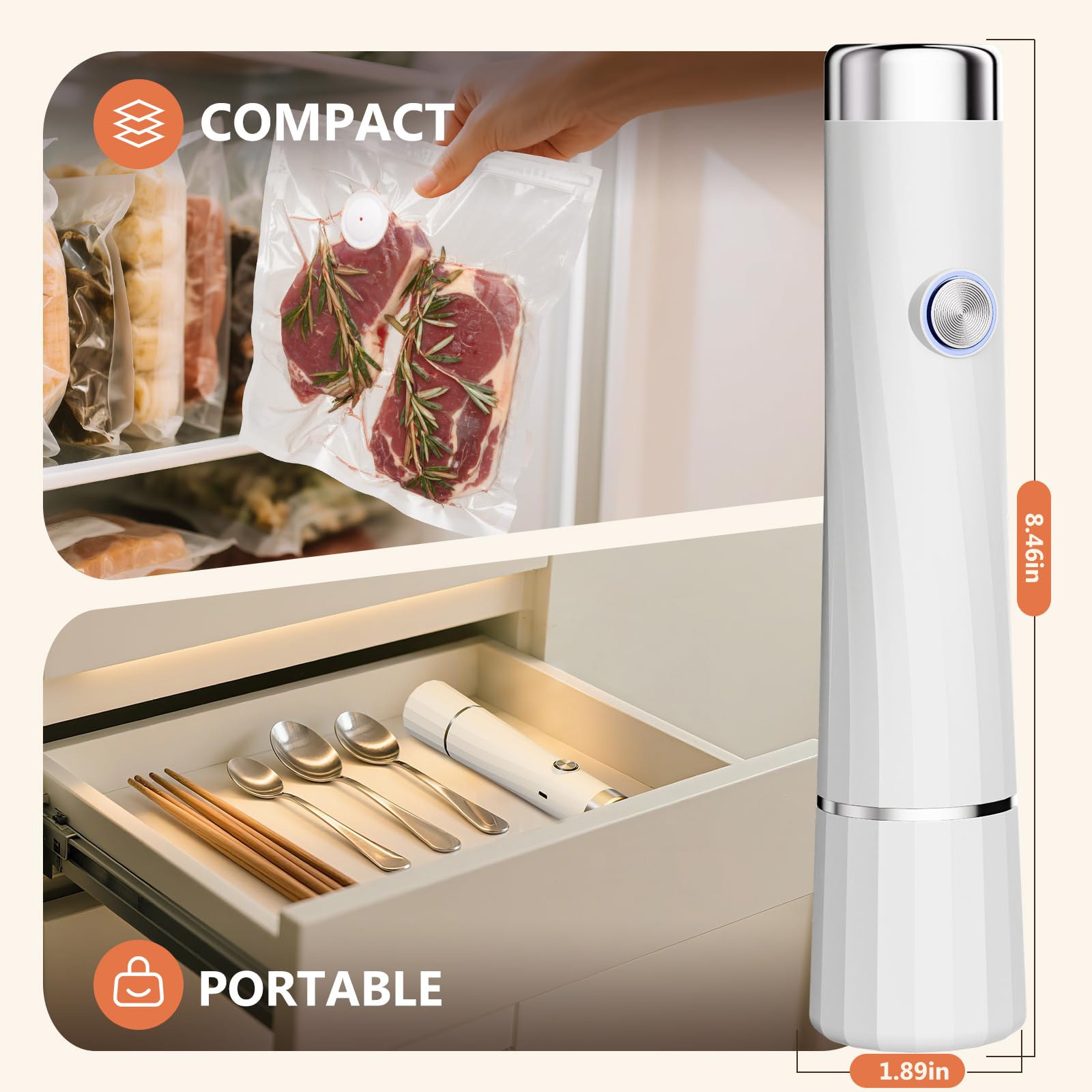 Ensemble de scellage sous vide (machine à emballer sous vide + 40 sacs) puissant à main avec réservoir d'eau visuel, étanche, compact, portable, 10 fois conservation et fraîcheur