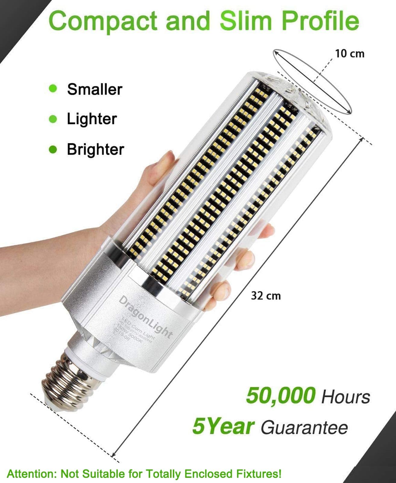 DragonLight 200W Superhelle Mais Licht LED Glühbirne(Ersetzt 1200Watt) - E40 Edison LED Lampe 5000K Kaltweiß 27000 Lumens für Großes Gebiet Beleuchtung - Garage Lagerhaus Werkstatt Hof