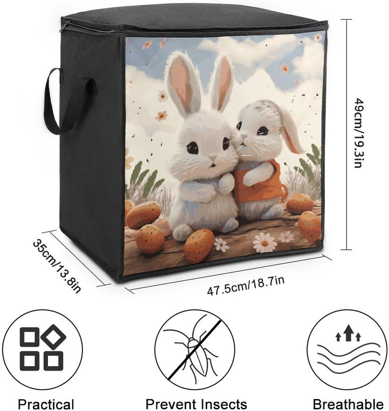 Bunny Hug Storage Bags Moving Bags Storage Bins | Comforter Storage Bag Reinforced Handles & Zippers Foldable Closet Organizers and Storage for Blanket Pillow Clothes
