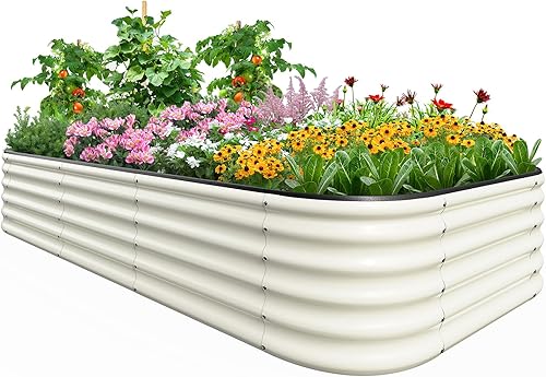 Quictent Kit de cama de jardín elevada galvanizada, maceta ovalada de metal de 8 x 4 x 1.5 pies, para verduras, patio trasero, borde de tira de goma