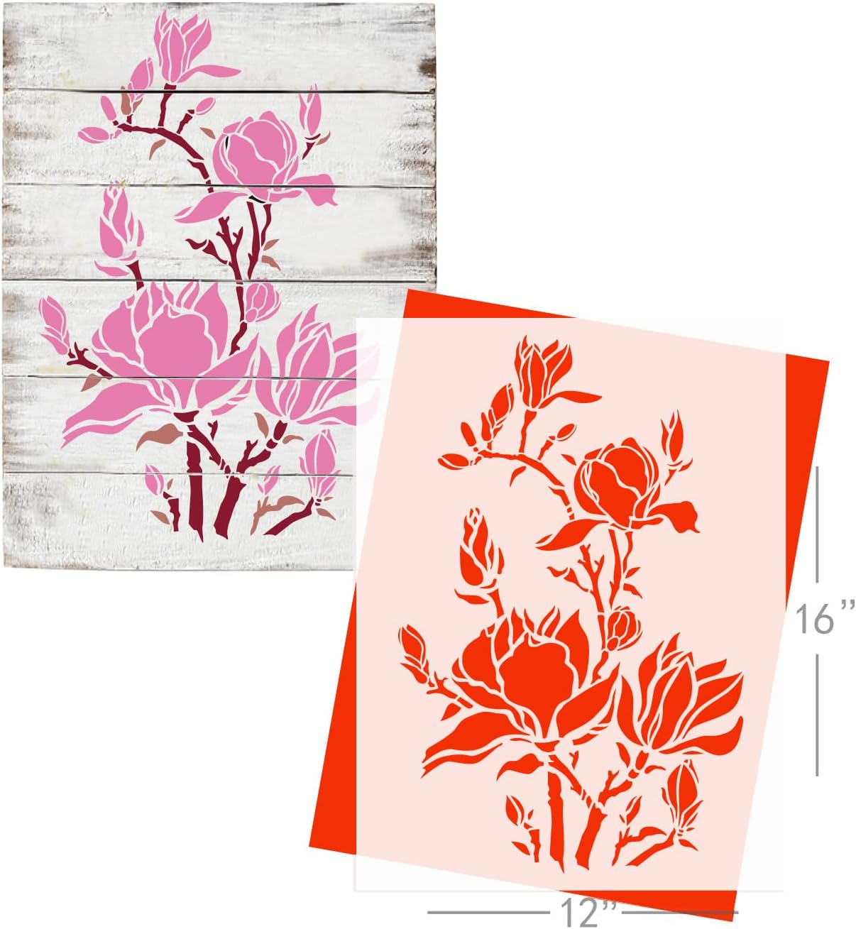 GSS Designs Large Magnolia Flowers Stencils 12 x 16Inch - Magnolia Flower Stencils for Painting on Wood Canvas Paper Fabric Floor Wall Tile