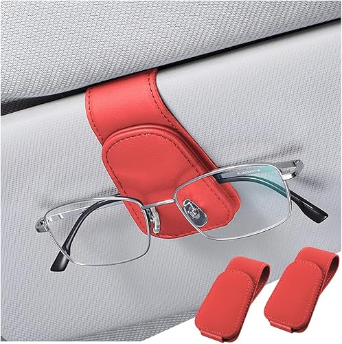 Miniatura 7 de Soporte para lentes de sol para visera solar de automóvil, 2 ganchos magnéticos de cuero para gafas, clip de montaje para lentes de sol, organizador