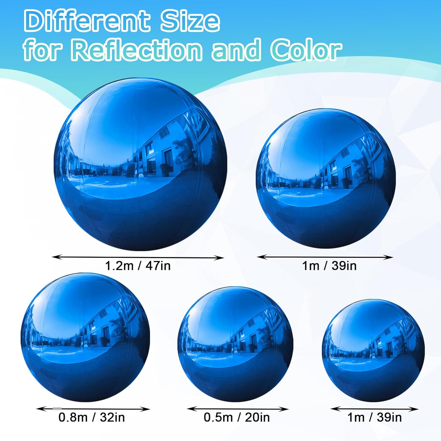 Blue Inflatable Mirror Ball 0.5m Reusable Large Event Decoration Balloon PVC Bubble Balloon with Electric Pump For Party, Wedding, Decor (1 Piece, 19.7in)