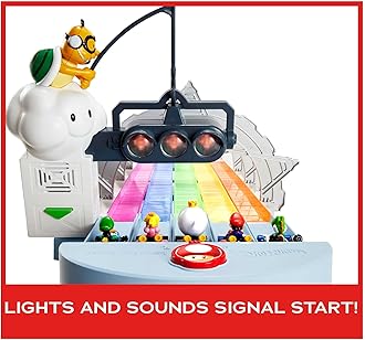 Hot Wheels Mario Kart Rainbow Road Raceway 8-Foot Track Set with Lights & Sounds & 2 1:64 Scale Vehicles, Toy Gift for Kids Ages 4 Years Old & Up, GXX41