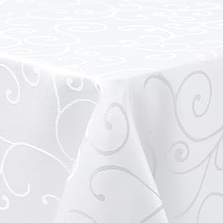 Homaxy Mantel lavable rectangular, 130 x 130 cm, poliéster, mantel jacquard, ropa de mesa, adornos, repele la suciedad, fácil cuidado, color blanco