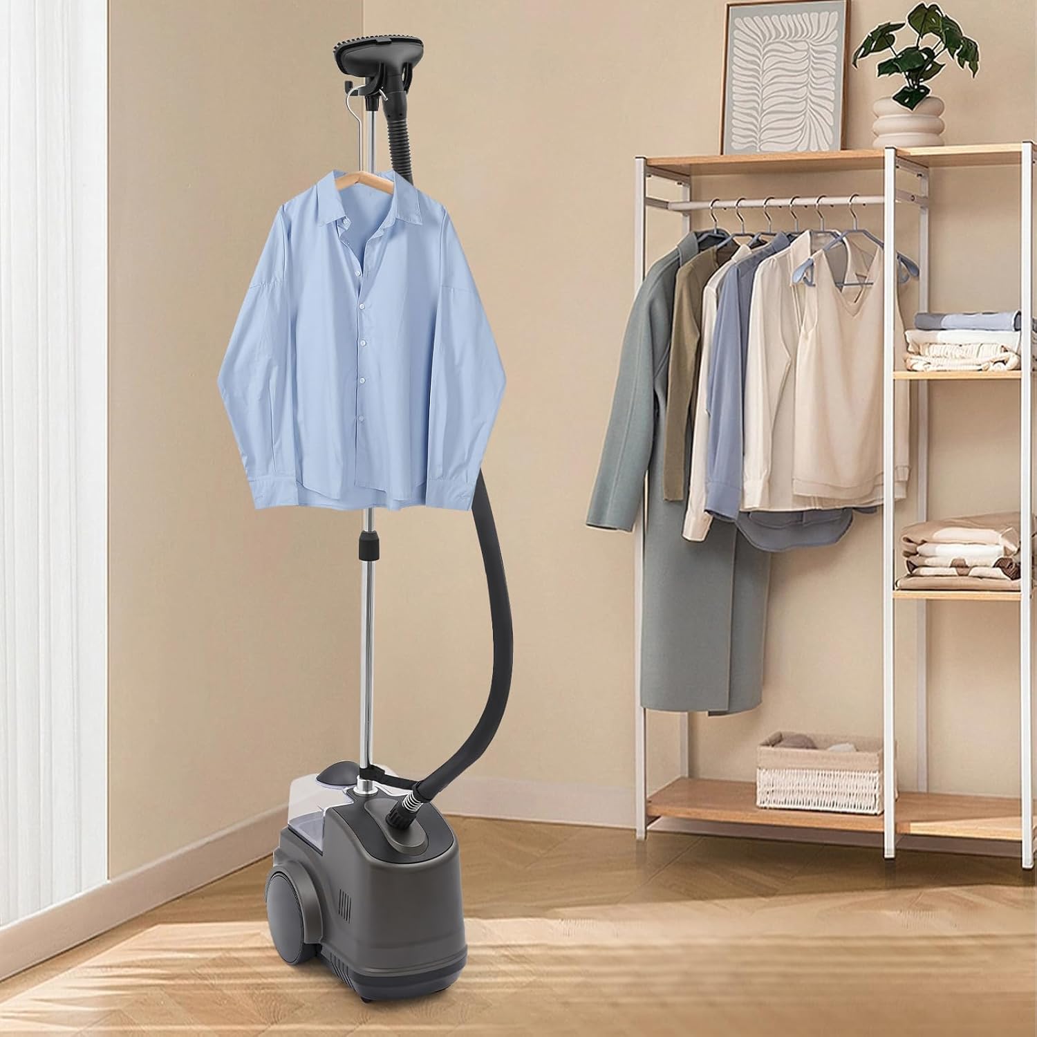 Professional Steamer Iron for Clothes, 1500W Powerful Standing Garment Steamer, Clothes Steamer with 3L Large Water Tank and Roll Wheels, 45s Fast Heat-up, 90 Mins Continuous Steaming