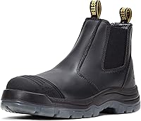 Vista 1 de ROCKROOSTER Botas de trabajo para hombre, punta de acero de 6 pulgadas, zapatos de cuero aceitado sin cordones, disipativa estática, transpirable