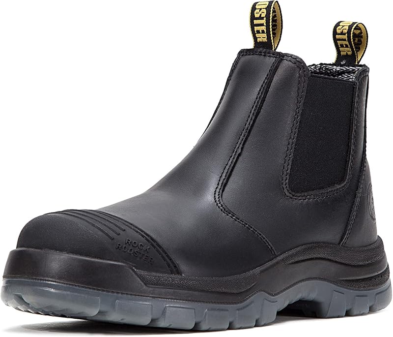 ROCKROOSTER Mens Work Boots, 6 inch Steel Toe, Pull On Safety Leather Chelsea Work Shoes Static Dissipative(AK227, AK222)