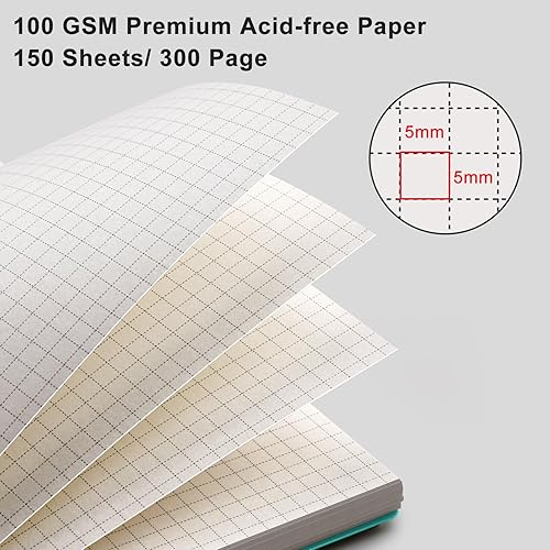 Miniatura 38 de AHGXG Cuaderno de papel cuadriculado, cuaderno en espiral de 300 páginas, cuaderno de papel de cuadrícula A5, papel grueso de 3.53 oz/m², diarios
