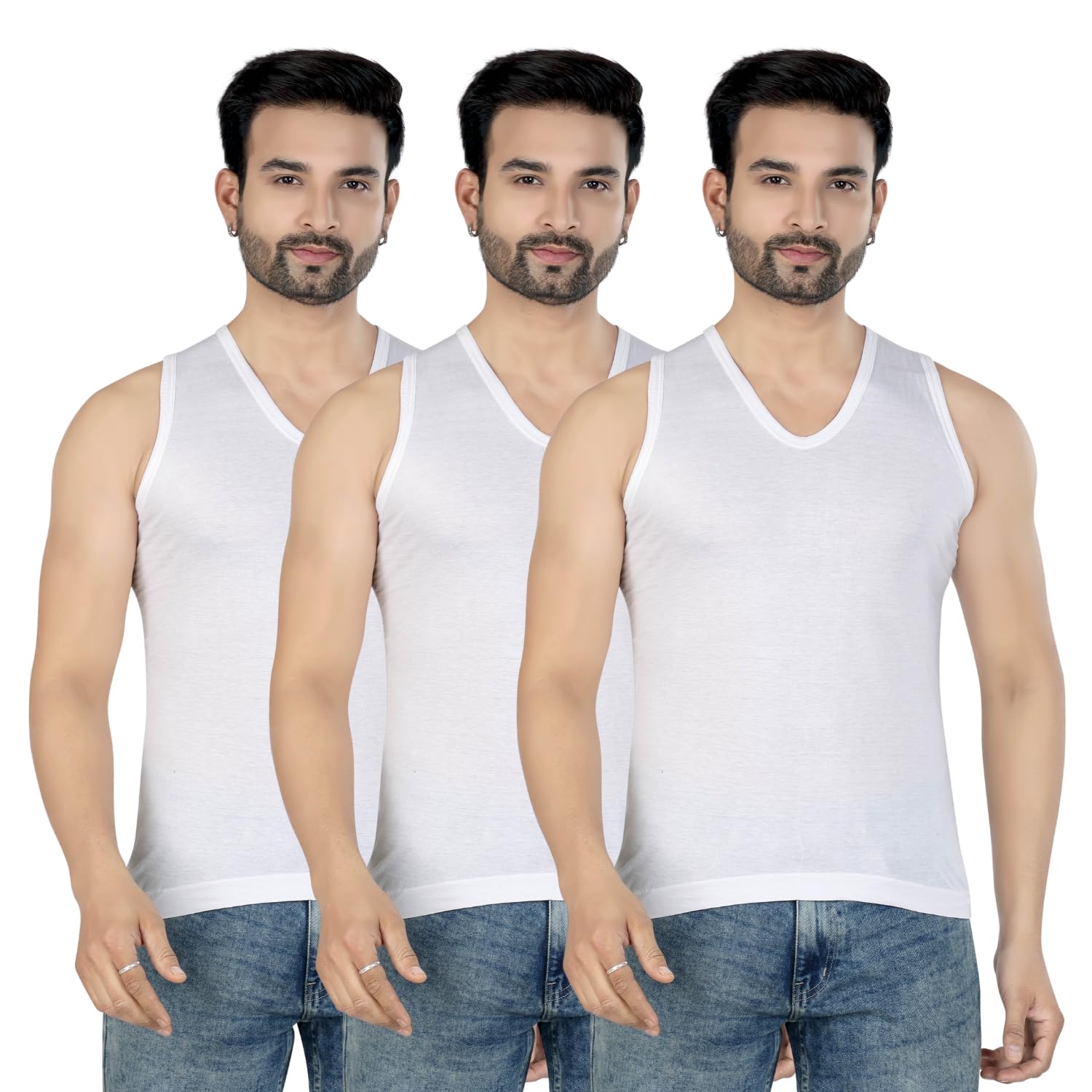 jack pot Men's Cotton V-Neck Vest – Pack of 3, Comfortable Sleeveless Undershirt (Available in Small, Medium, Large, XL, XXL)-picture-31