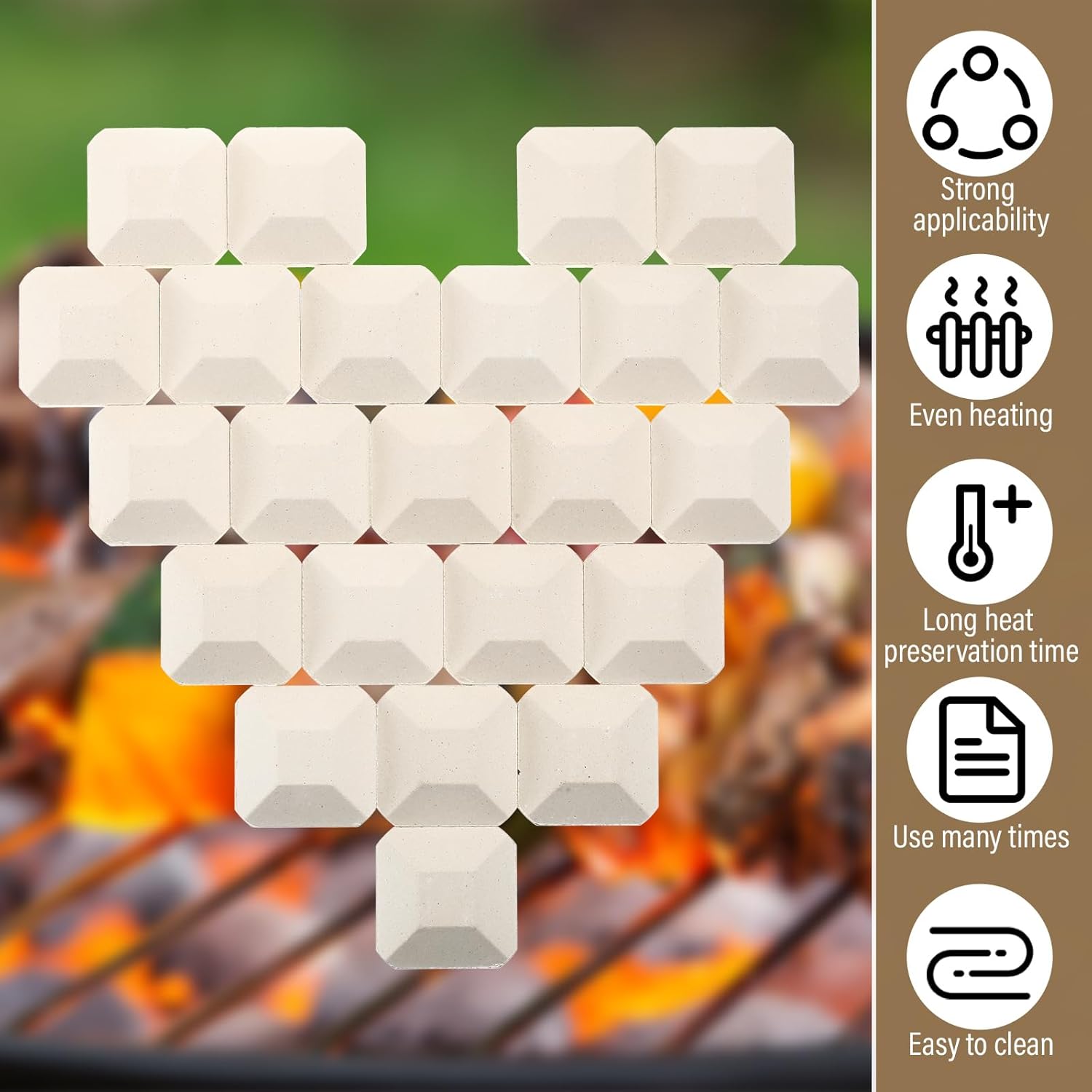Baquler 100 Pcs Ceramic Briquettes for Gas Grill, BBQ Grill Heat Replacement Ceramic Bricks Plates Replacement for Even Heat Distribution, Reusable Bricks for Baker Chef Cooking Outdoor, 2 x 2 Inches