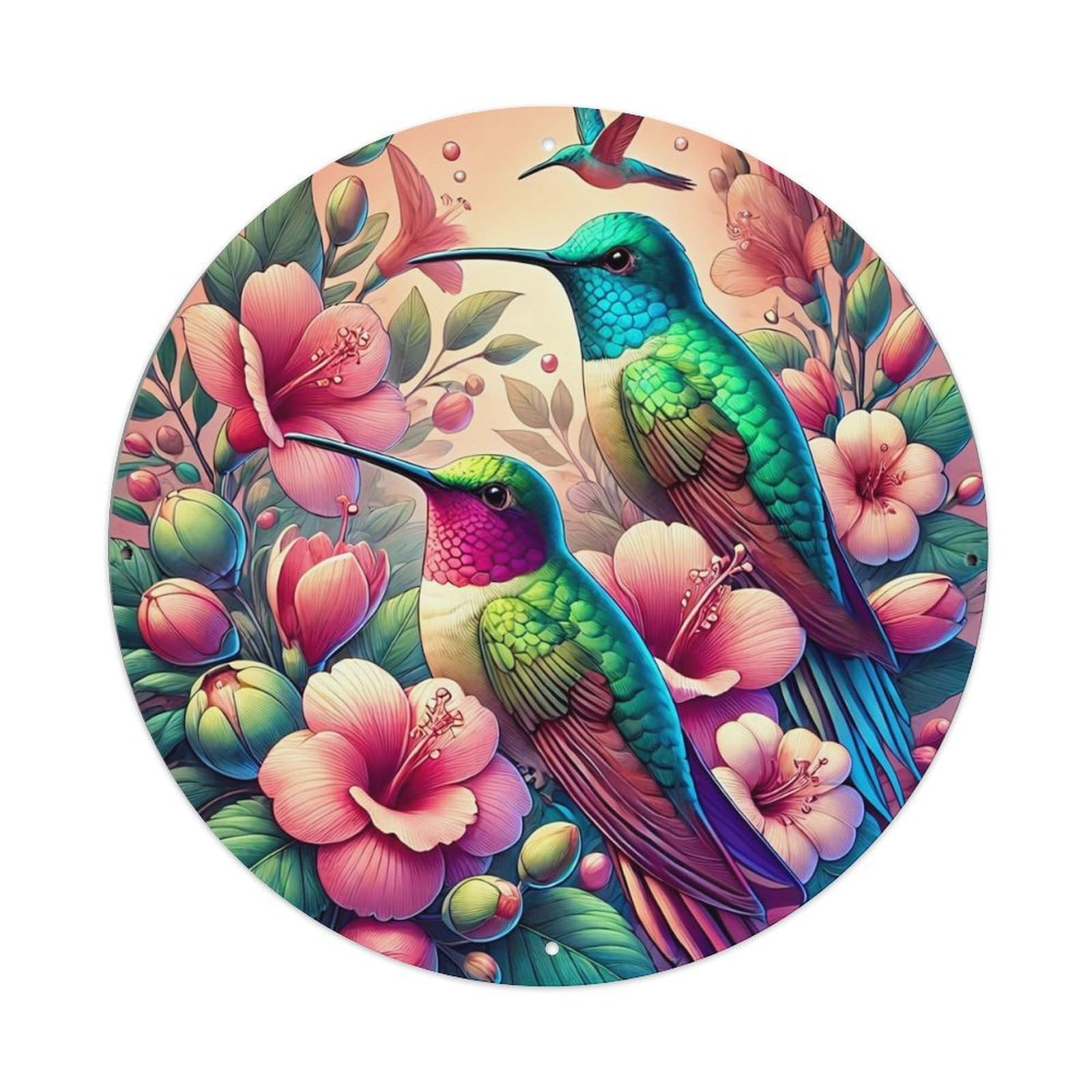 Jdyansheng Vintage Vibrant Hummingbirds And Flowers Pattern Tin Sign Metal Poster Metal Signs For Home Man Cave Bar Cafe Kitchen Laundry Room Wall Decorations 8X8 Inches