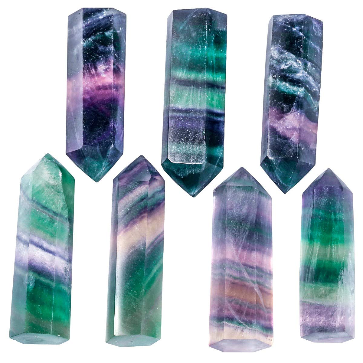 mookaitedecor Cristal de Roche,Améthyste,Quartz Rose,Fluorite Pierre Cristal Naturelle,Baguette Pointe de Cristaux Pierres Guerison