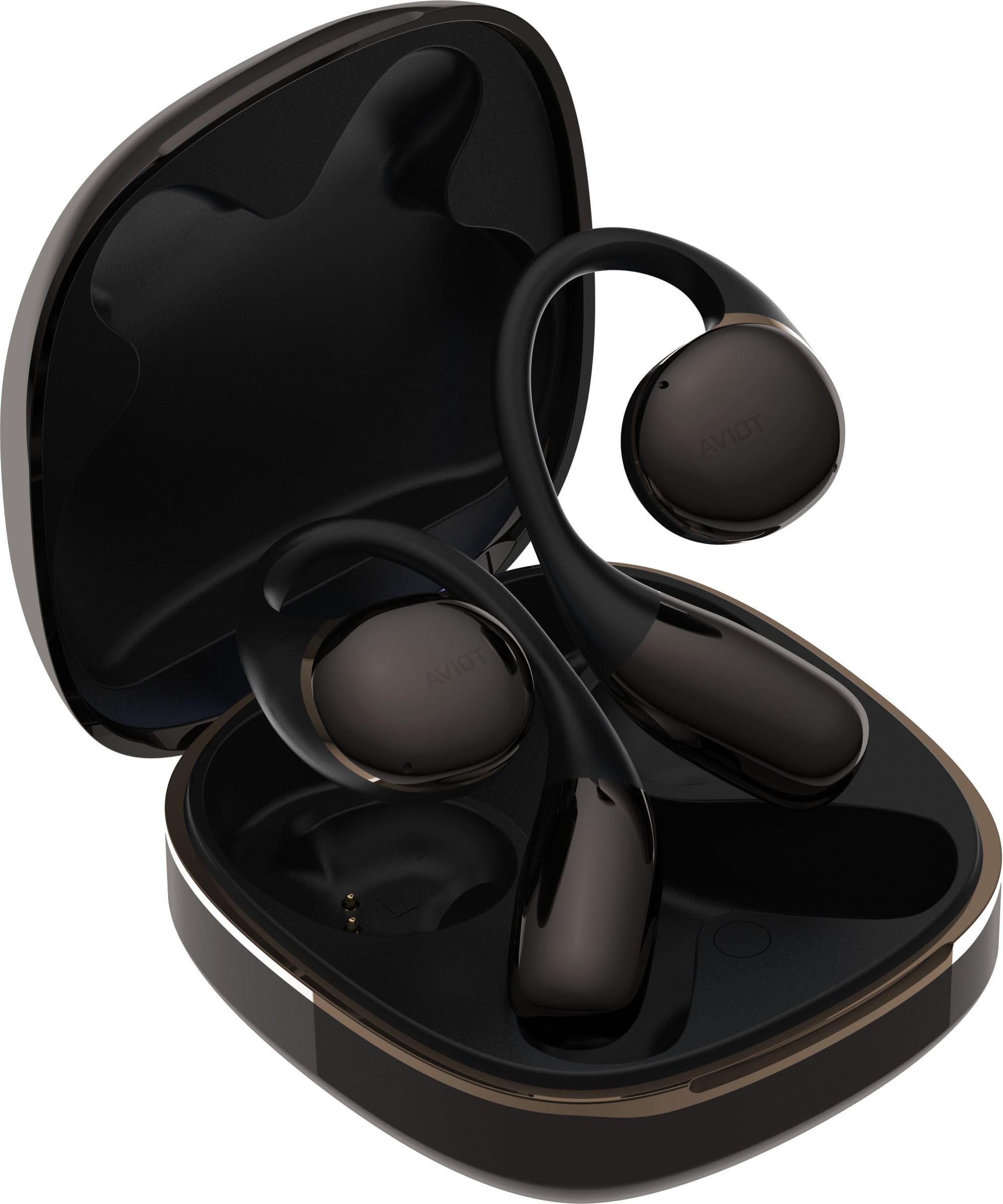 AVIOTTE-H1 Open-Ear Earphones, Non-occluding Design, Ear-Hook Style, Hi-Res Audio and LDAC, Sound Leakage Reduction Mode, Up to 42 Hours of Playback, Lightweight Design (Silver) (Black)