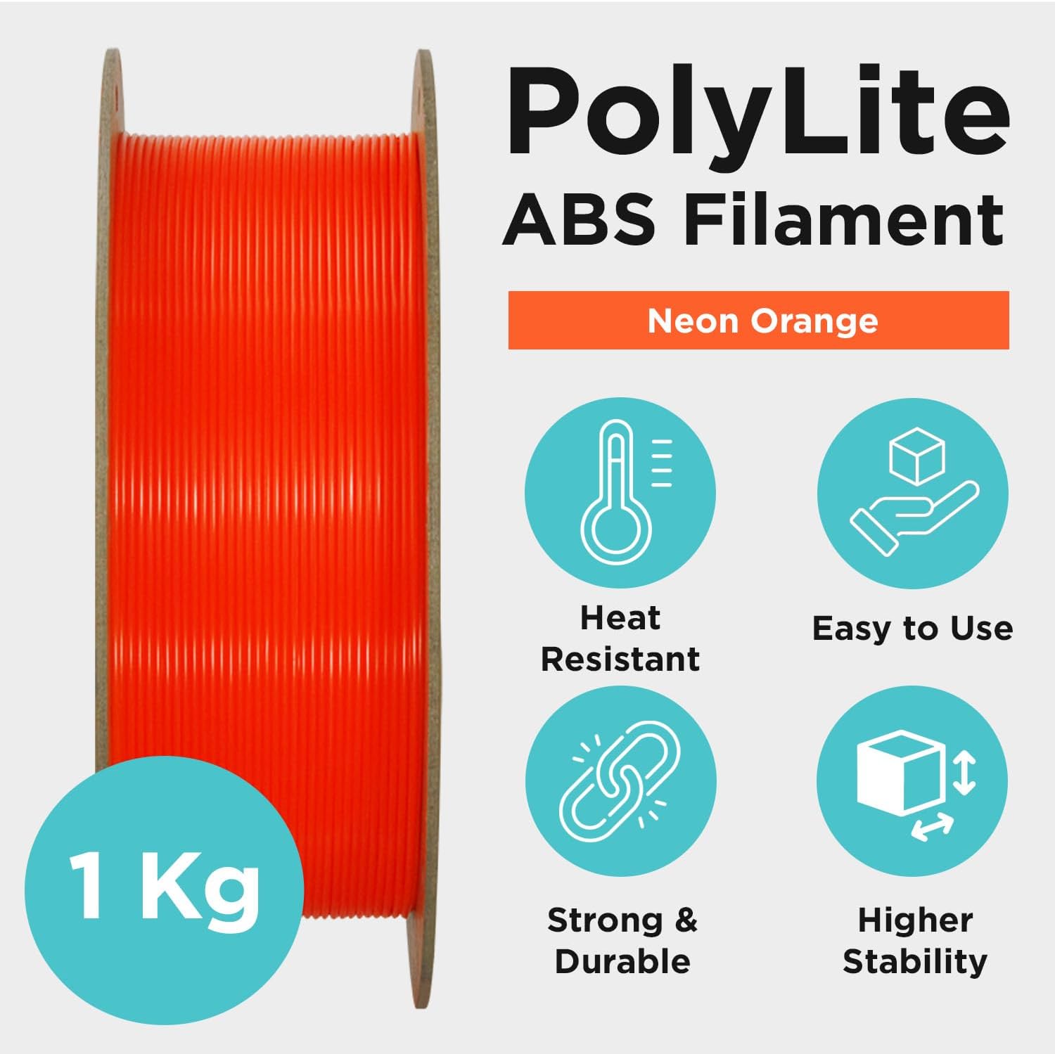 Polymaker Neon ABS Filament 1.75mm, Neon Orange 3D Printer Filament 1.75mm Heat Resistant 1kg - UV Reactive ABS 3D Printing Filament 1.75mm, Strong & Durable, Dimensional Accuracy +/- 0.03mm