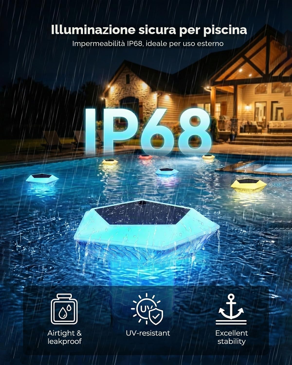 MYMULIKE Galleggiante dosatore per Piscina con Luce Solare, per compresse di Cloro da 3", Grande dosatore di Cloro per Piscina con Illuminazione per Piscina, dosatore di Cloro Regolabile (1 Pezzo)