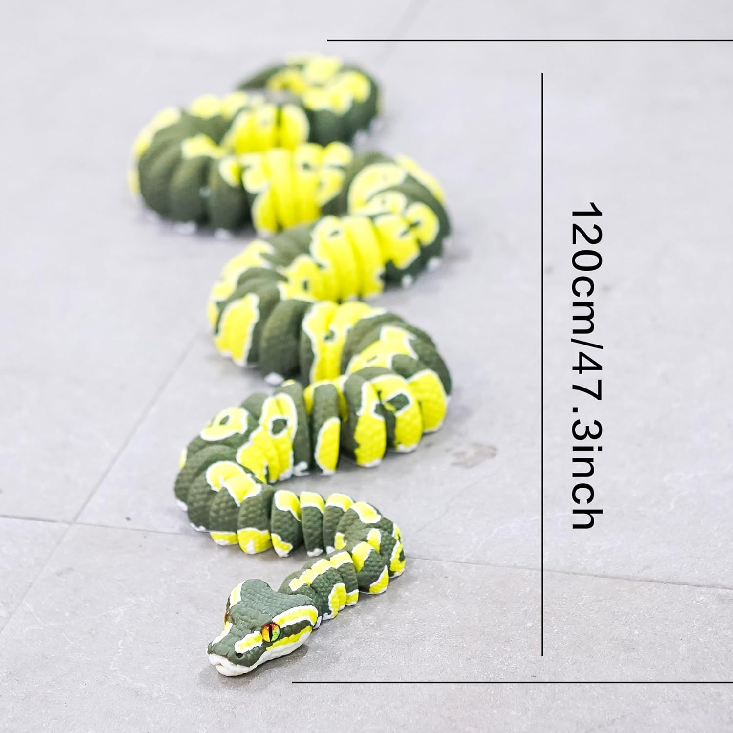 47.3inch Super Large Ball Python 3D Printed Giant Snake Toy,Movable Mouth Executive Desk Animals,Flexible Joint lacertid Figurines,Home Office Decor,Fidget Toys,Surprise Fantasy Gifts (Color A)
