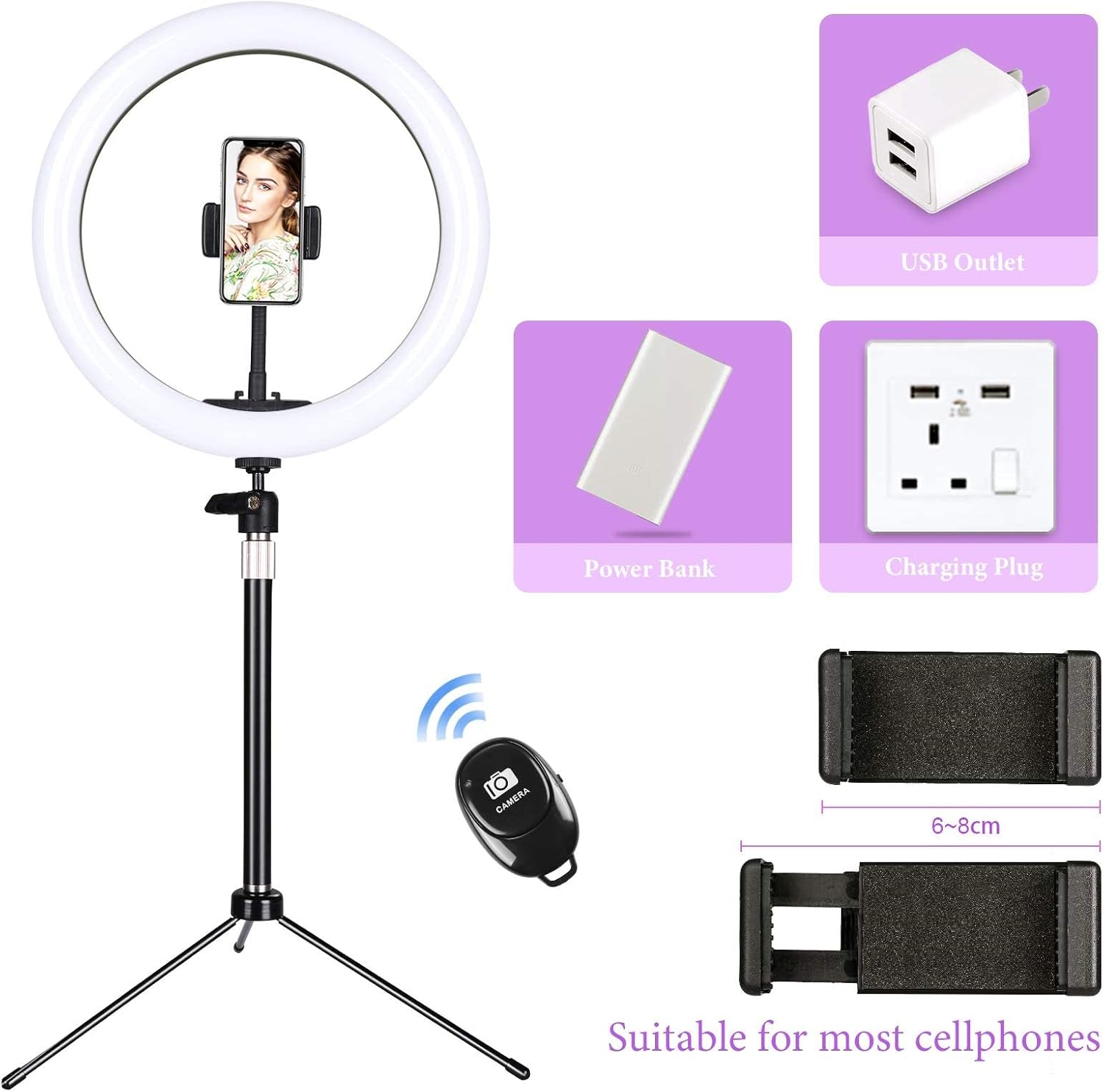 10" RGB Selfie Ring Light with Stand and Phone Holder, Zacro LED Ring Light with 6 Color & 9 Brightness for Video Conferencing/YouTube/Live Streaming/Makeup, Compatible with iPhone Android Phones
