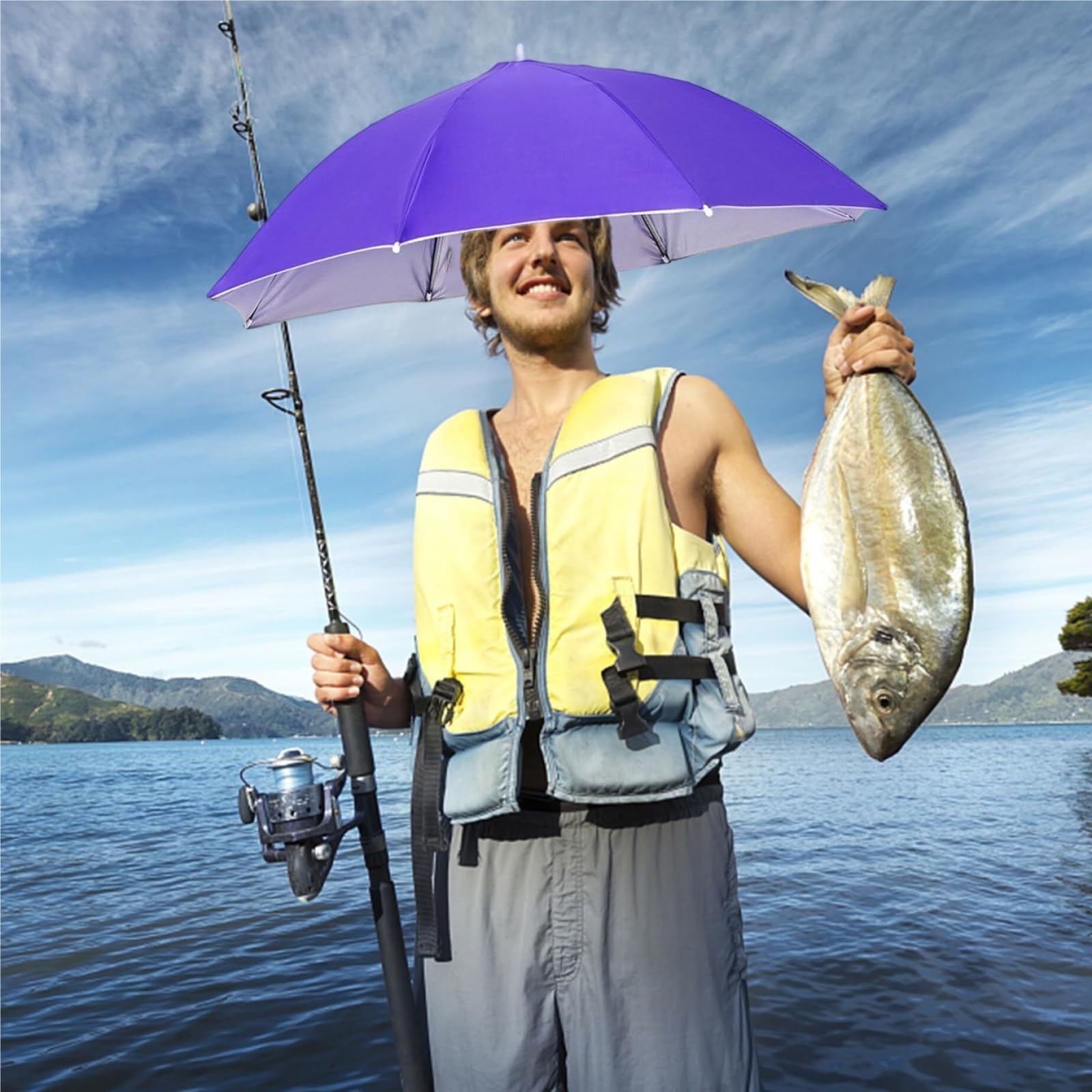 Przeciwsłoneczny Parasol Wędkarski Lekki Kapelusz-parasol Wędkarski Z Ochroną UV I Gumką Ogrodnictwa(Pink)