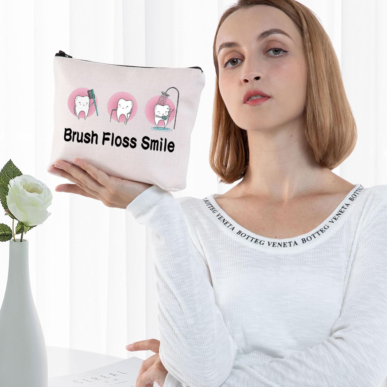 G2TUP Novelty Dentist Gifts for Women Travel Makeup Bag Brush Floss Smile Zipper Organizer Dental Dental Hygienist Gift Idea (Brush Floss Smile)