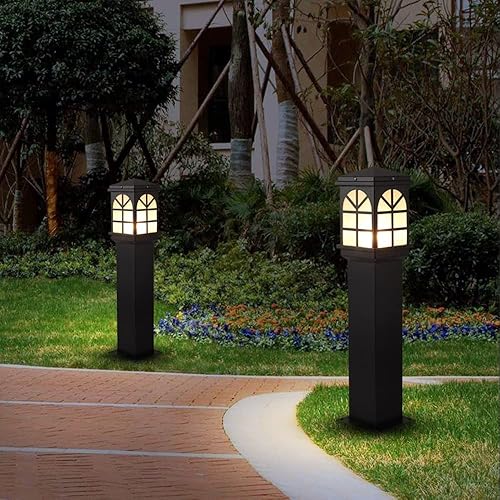 Miniatura 5 de Luces de poste al aire libre, luz de césped impermeable al aire libre, pantalla de vidrio de metal, luz de jardín, villa, paisaje, decoración de la