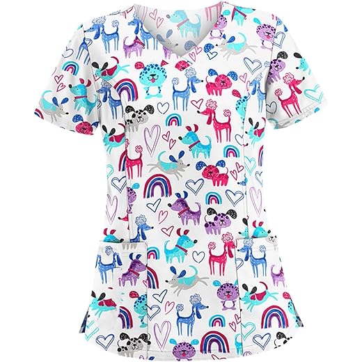 THE STYLE SUTRA V Neck Scrub Top Comfortable to Wear Stylish with Reinforced Stitching Shirt S White Heart