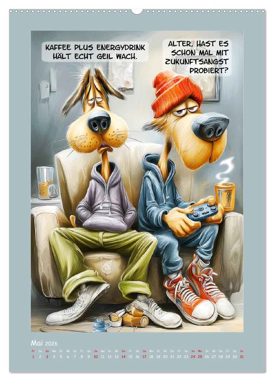 Hundstage. Bissiger Humor vom Feinsten (hochwertiger Premium Wandkalender 2026 DIN A2 hoch), Kunstdruck in Hochglanz: Ein urbaner Cartoon-Kalender, in ... durchs Jahr streunen (CALVENDO Spass)