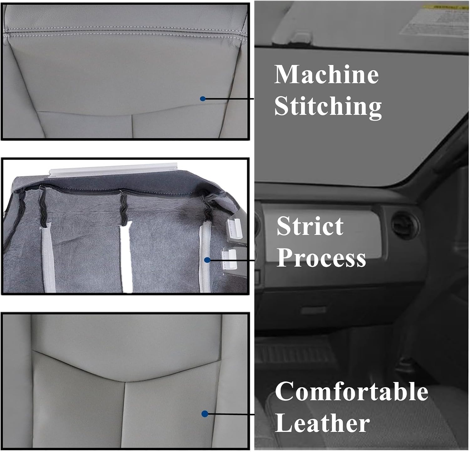 Passenger Side Bottom Leather Seat Cover #922 or 92i Pewter Gray Compatible with Chevy Silverado Suburban Avalanche GMC Sierra Tahoe Yukon 2003 2004 2005 2006