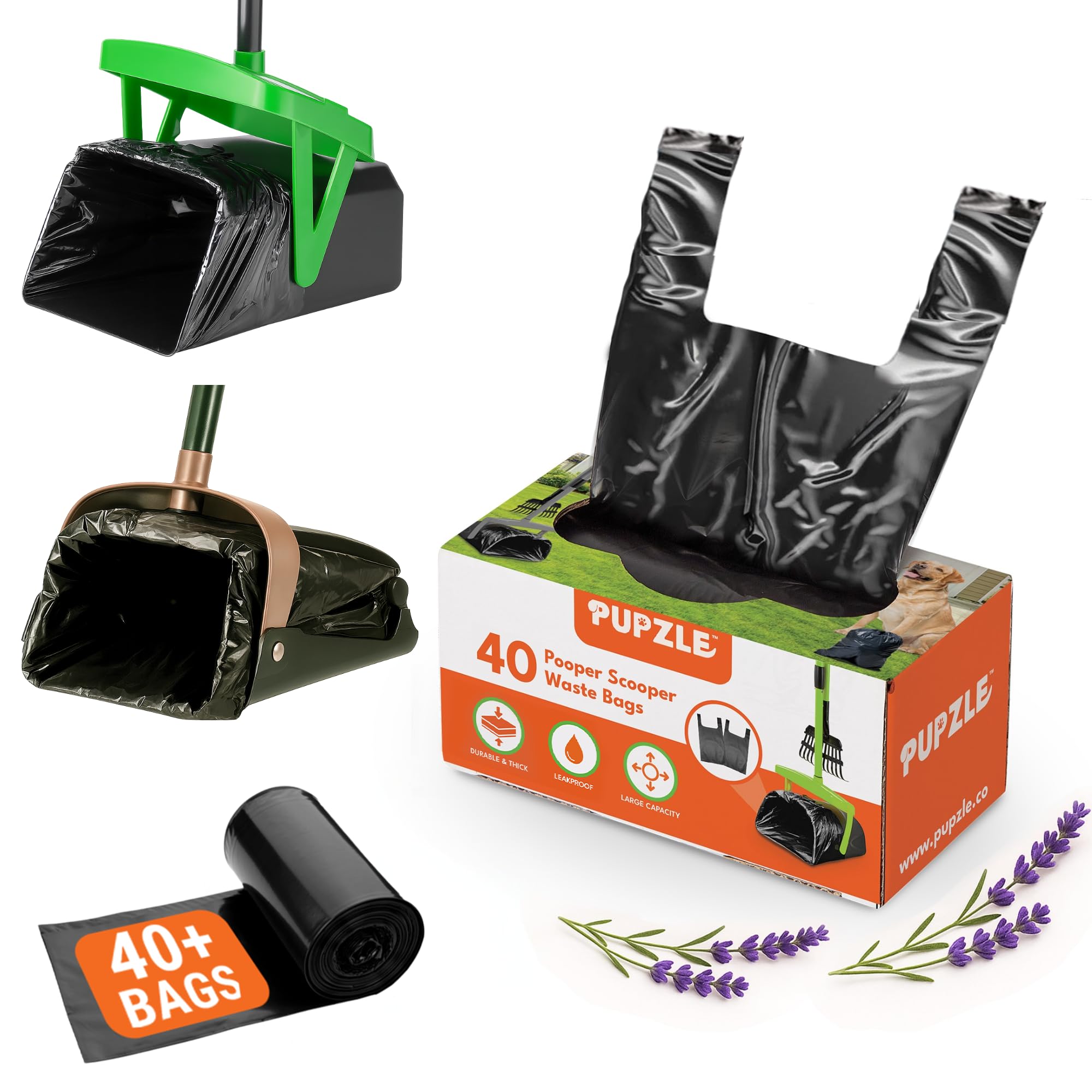 Pupzle Pooper Scooper Bags Fits MXF and Pupzle and TIMINGILA and Fusbunty Pooper Scooper, 40 Bags for Dog Poop Scoopers, Poop Scoop Bag Refill, Dog Scoop Waste Bag for Swivel Bin and Rake