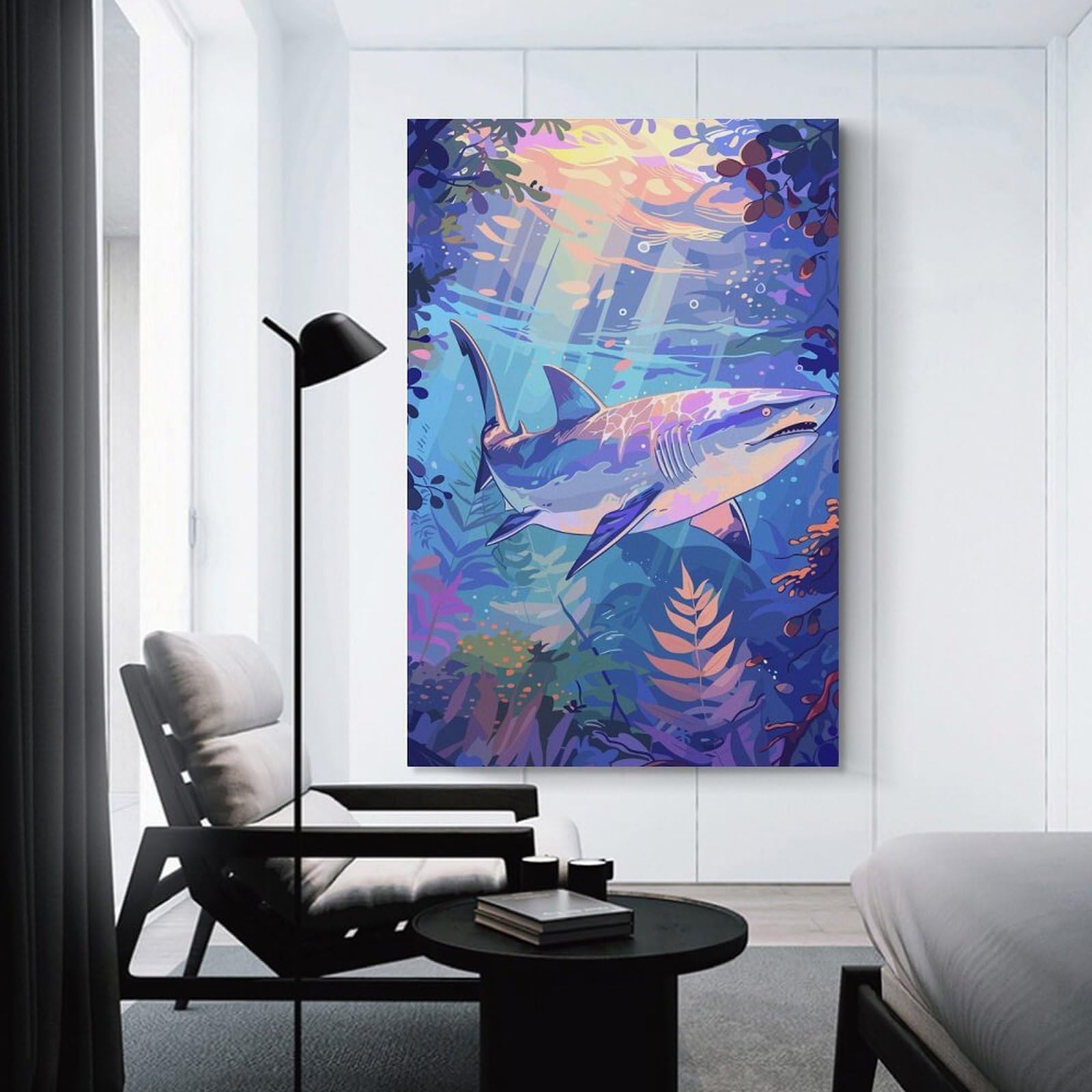 Junmoney Unframe-Style-19 Canvas Wall Picture Shark Underwater Art, 20X30inch(50X75cm), For Sofa Walls, Lounge Or Home Corners, Canvas Styling For A Polished Room Look