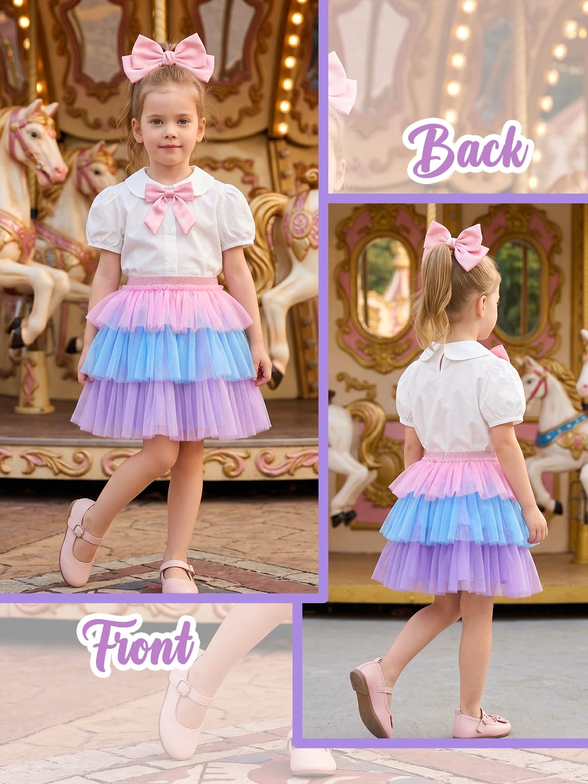 Miipat Gonna per Bambina 3 Strati Tulle Ragazze Tutu Gonne Principessa con Fodera tutù per Bambini Festa Danza Compleanno