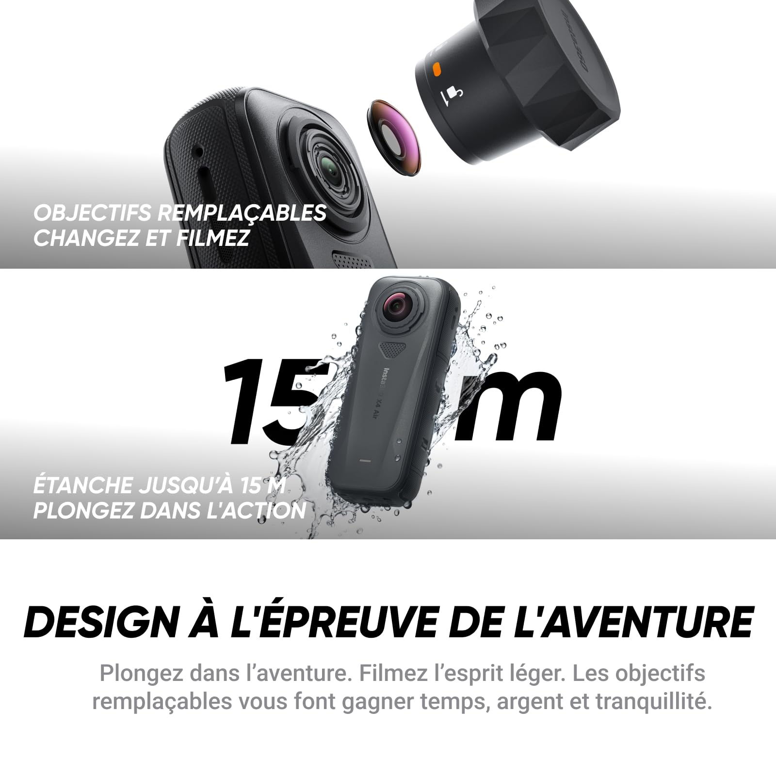 Insta360 X4 Air Pack démarrage Noir Graphite - Caméra 360 8K, Appareil Photo vidéo étanche léger 165g, Perche à Selfie Invisible, objectifs remplaçables, Pare-Vent, dashcam pour vlog, Moto