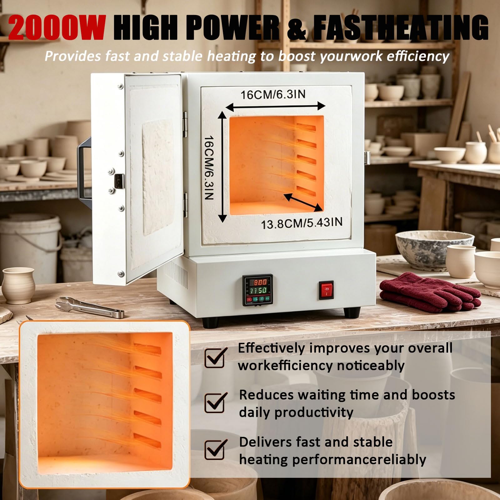 Elektryczny Piec do Ceramiki Domowej, Piec Muflowy do Topienia Metali 2000W, 1150°C/2102°F, z Kontrolerem do Biżuterii, Odlewania, Szkliwienia i Fusingu Szkła