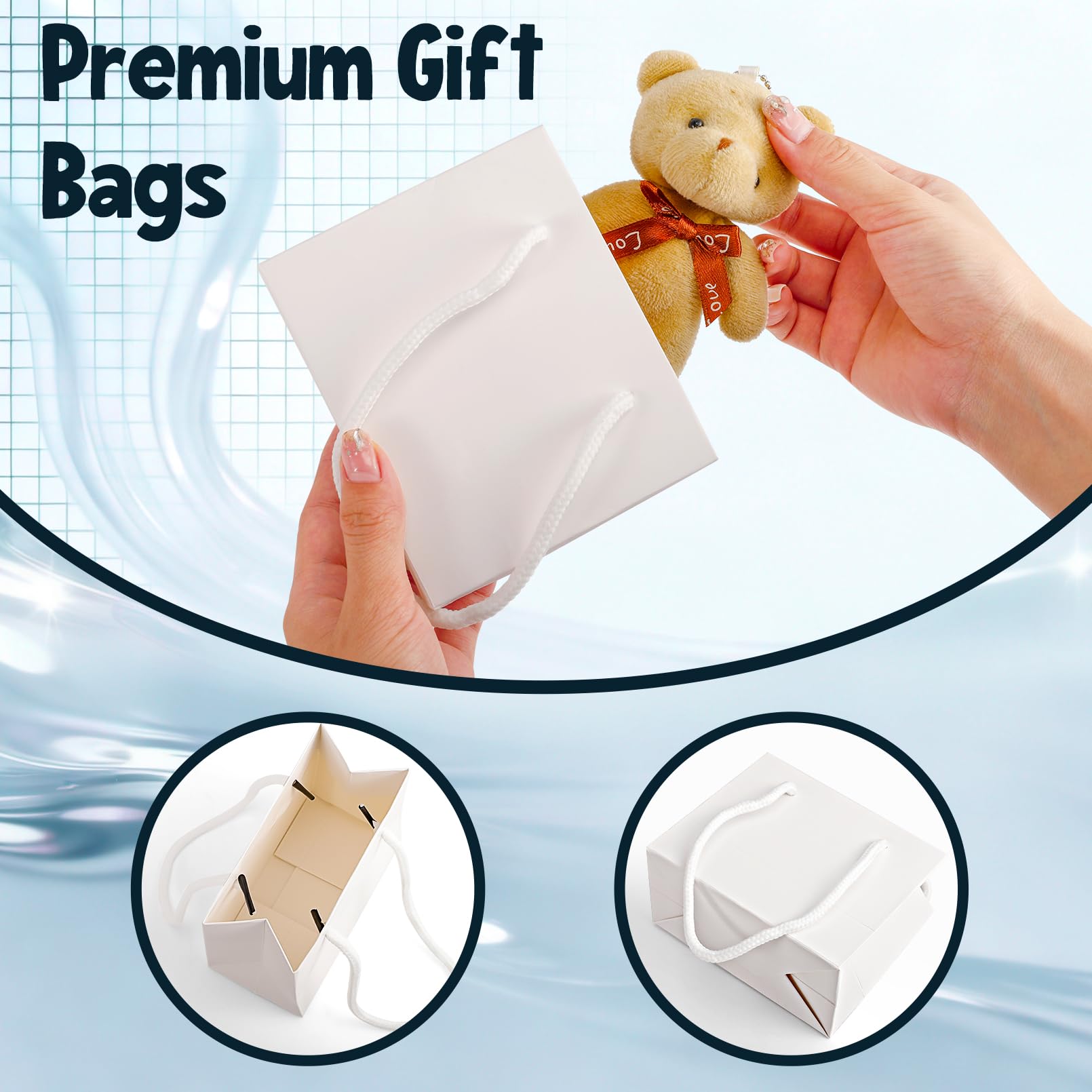 Jeffbaubl 24 Pcs Extra Small Gift Bags, 3.9 x 4.7 x 2.4 Inch Mini Gift Card Bag, Small Gift Bag with Handles, White Paper Bags for Wedding Birthday Baby Shower Party Favors (White)