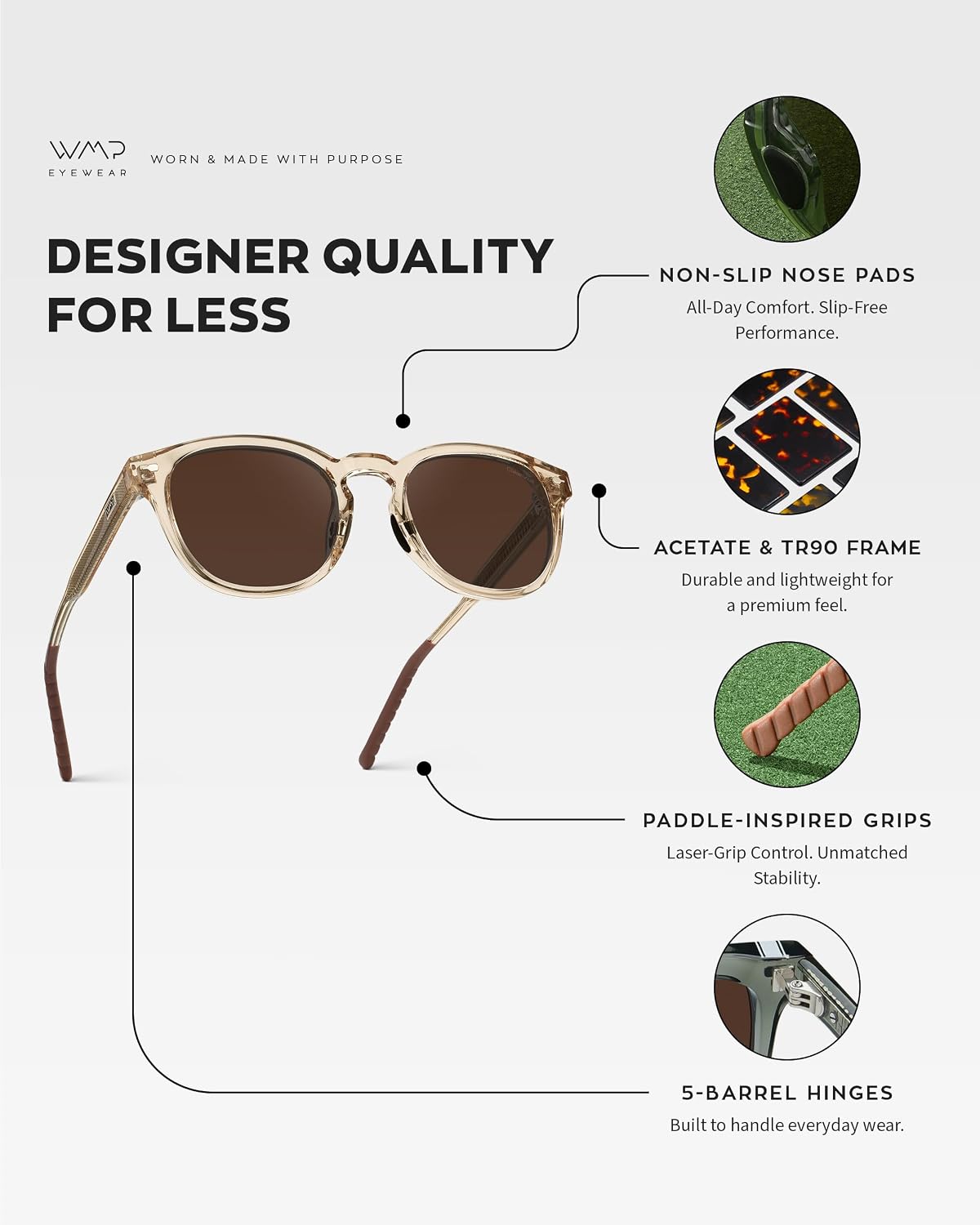 WearMe Pro Men's Polarized Round Sunglasses - Lightweight Non-Slip Fit for Tennis & Pickleball | Anti-Glare Lens, Sport Style