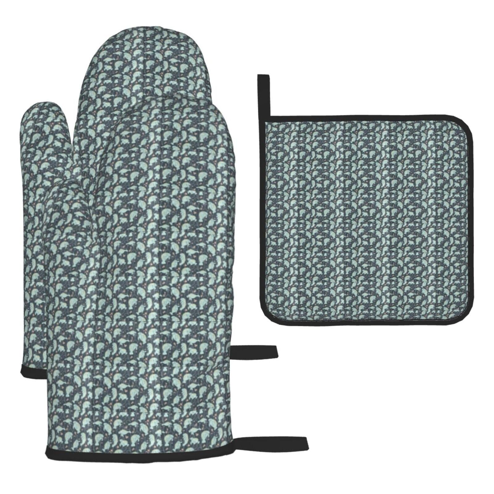 Manatee Animals Print Oven Set Kitchen Gloves Baking Grilling Microwaving Cooking Gift Everyday Holiday