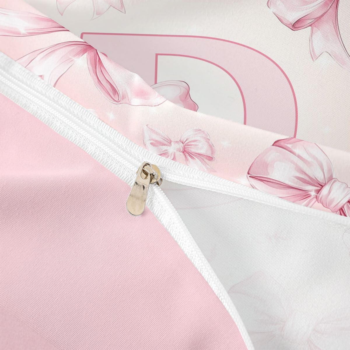 Erosebridal Initial Letter D Toddler Duvet Cover Bow Bedding Set Cute Coquette Bowknot Comforter Cover for Kids Girls Teen,Glitter Bow Pink Princess Monogram Bed Set