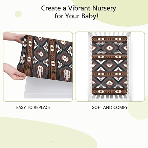 Miniatura 6 de Sábanas bajeras ajustables para cuna pequeña con temática azteca, material ultra suave, ideal para habitación de niños o niñas o guardería, 24 x 38