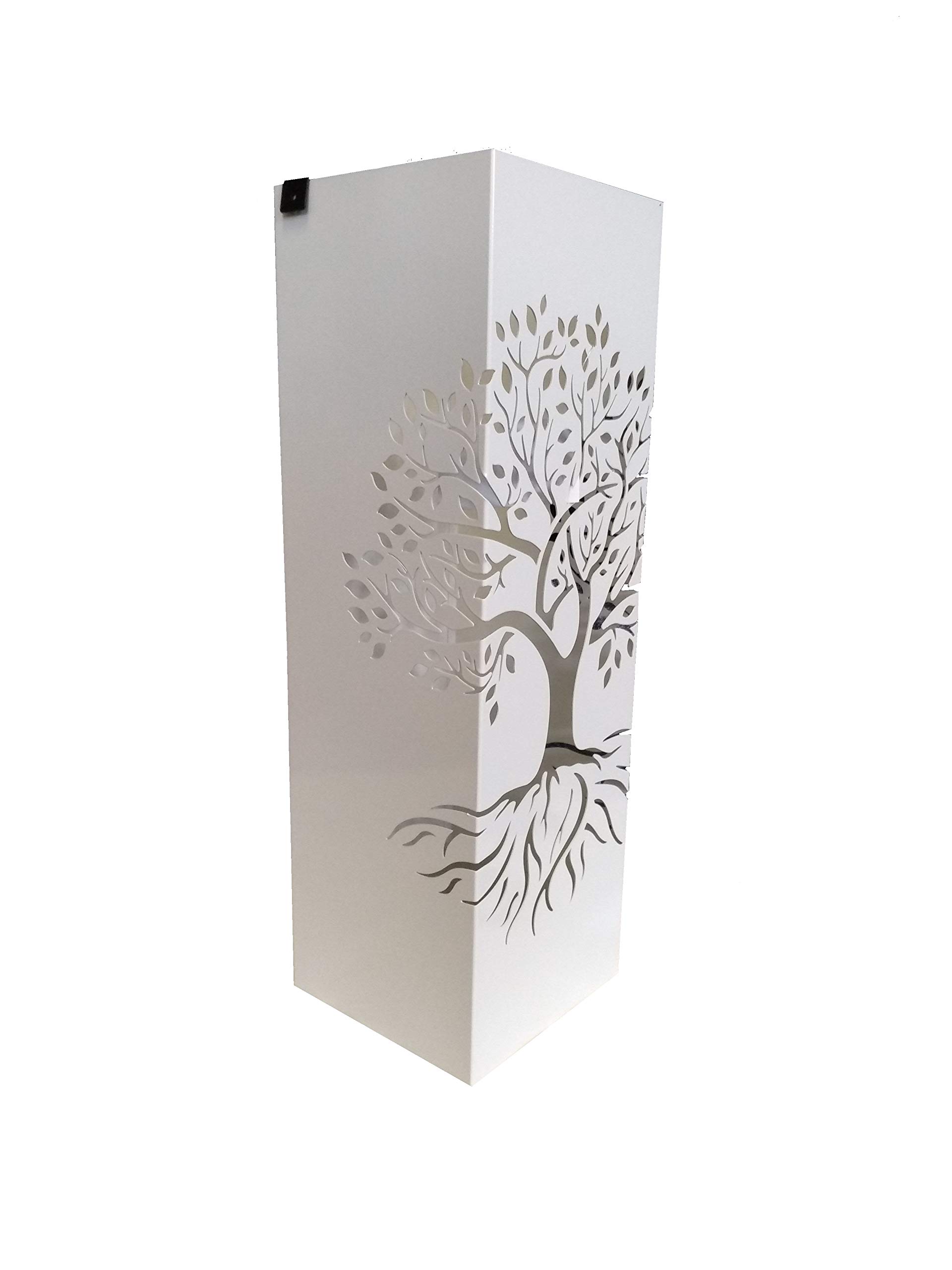 Paraguero arbol de la Vida Blanco Metal 15.5x15.5x49 cm con Gancho para Paraguas pequeños y Bandeja recogeaguas