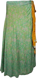 Womens Sari Wrap Skirt Sea Green Printed Reversible Wrap Around Skirts Plus Size